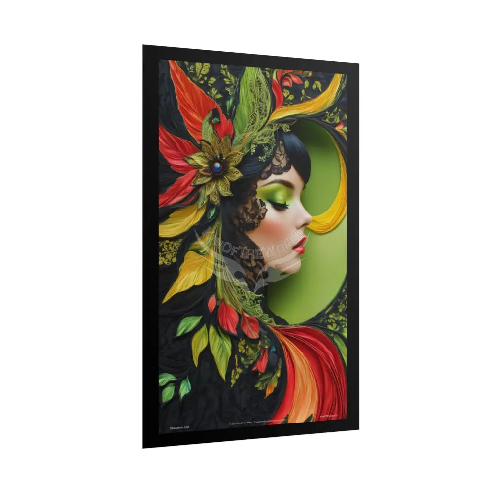 3D Green Leaf Woman Lady Poster — Nature-Inspired Rolled Framable Print green and gold motif Poster