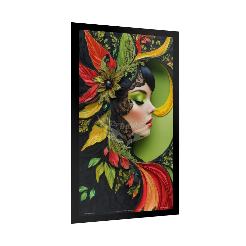3D Green Leaf Woman Lady Poster — Nature-Inspired Rolled Framable Print green and gold motif Poster