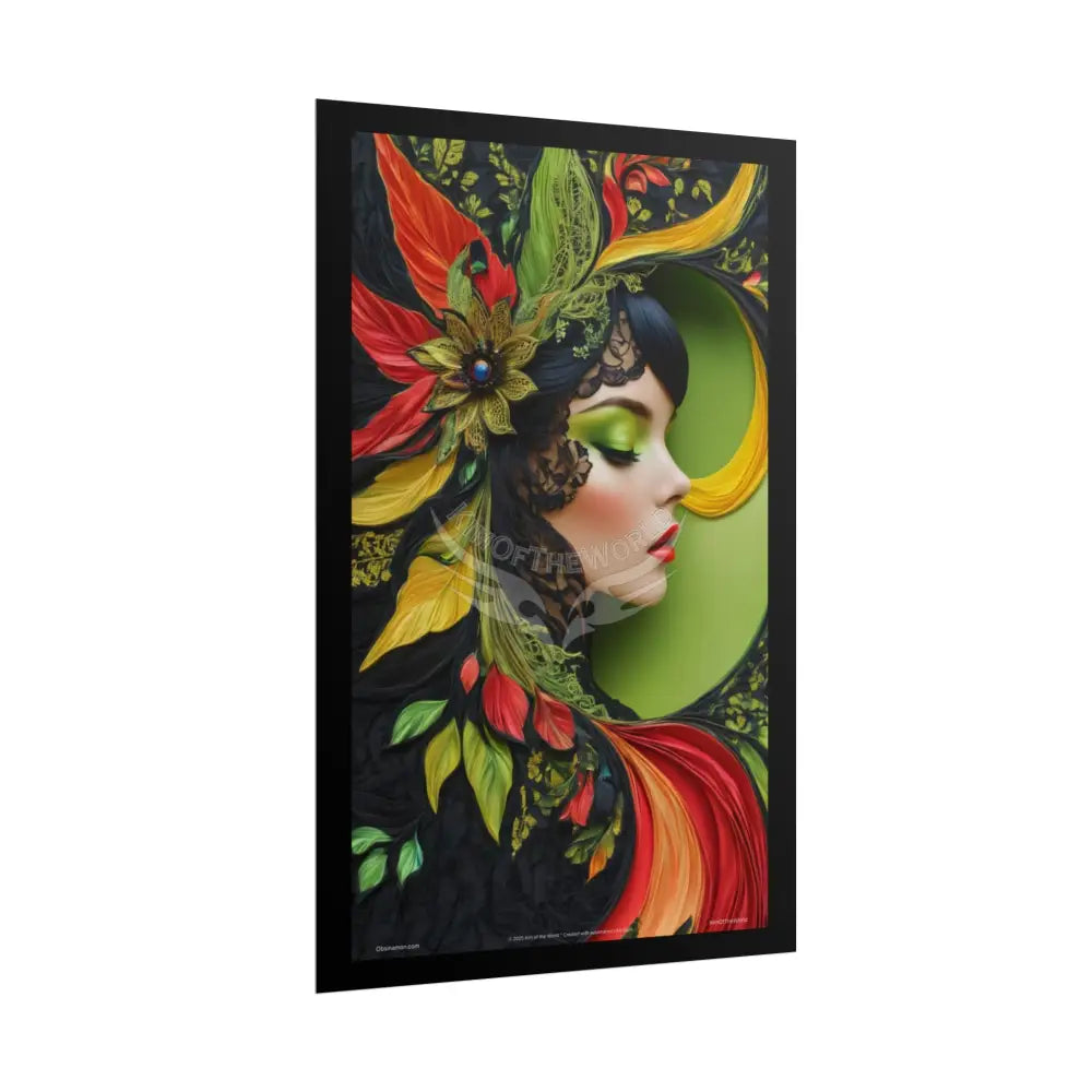 3D Green Leaf Woman Lady Poster — Nature-Inspired Rolled Framable Print green and gold motif Poster