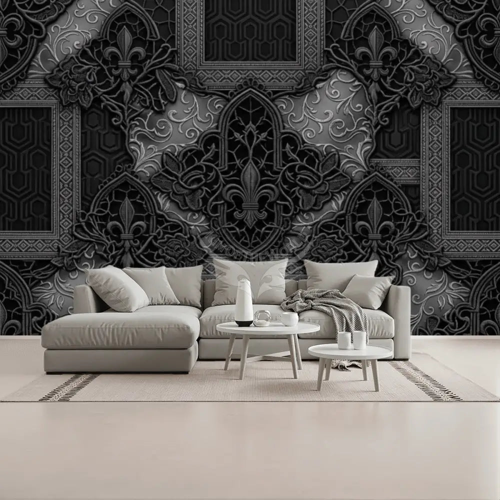 3D Grey and Black Lace Giant Print Unpasted Mural Wallpaper 144’’x100’’ 144’’x100’’ Wall Coverings