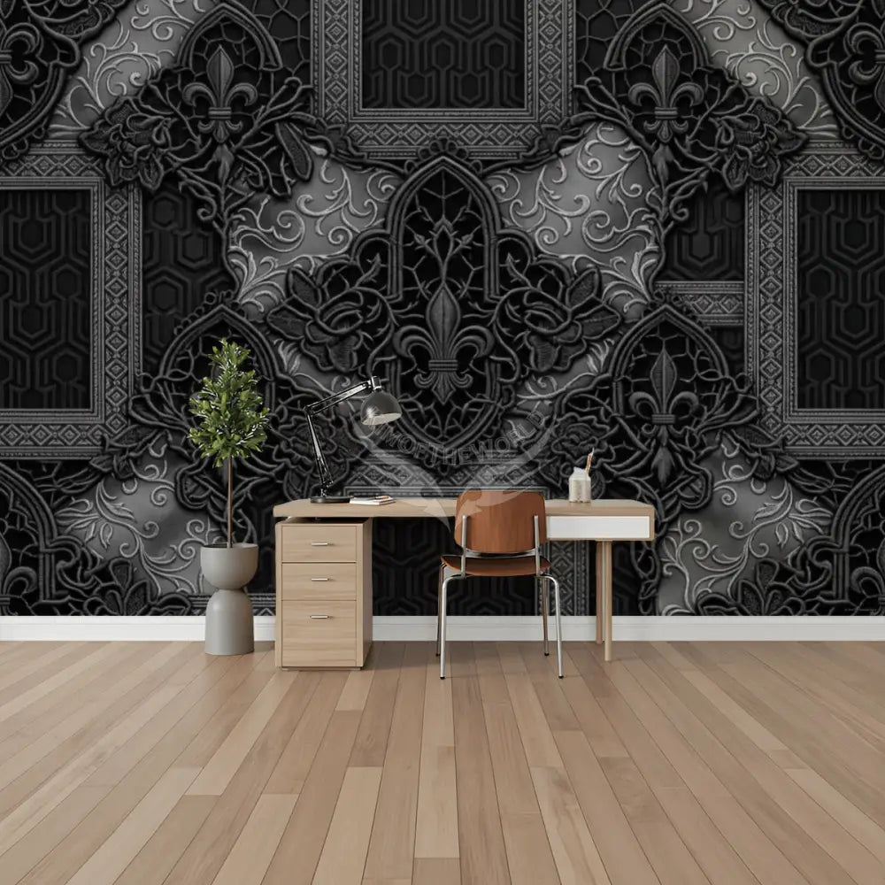 3D Grey and Black Lace Giant Print Unpasted Mural Wallpaper 144’’x100’’ 144’’x100’’ Wall Coverings