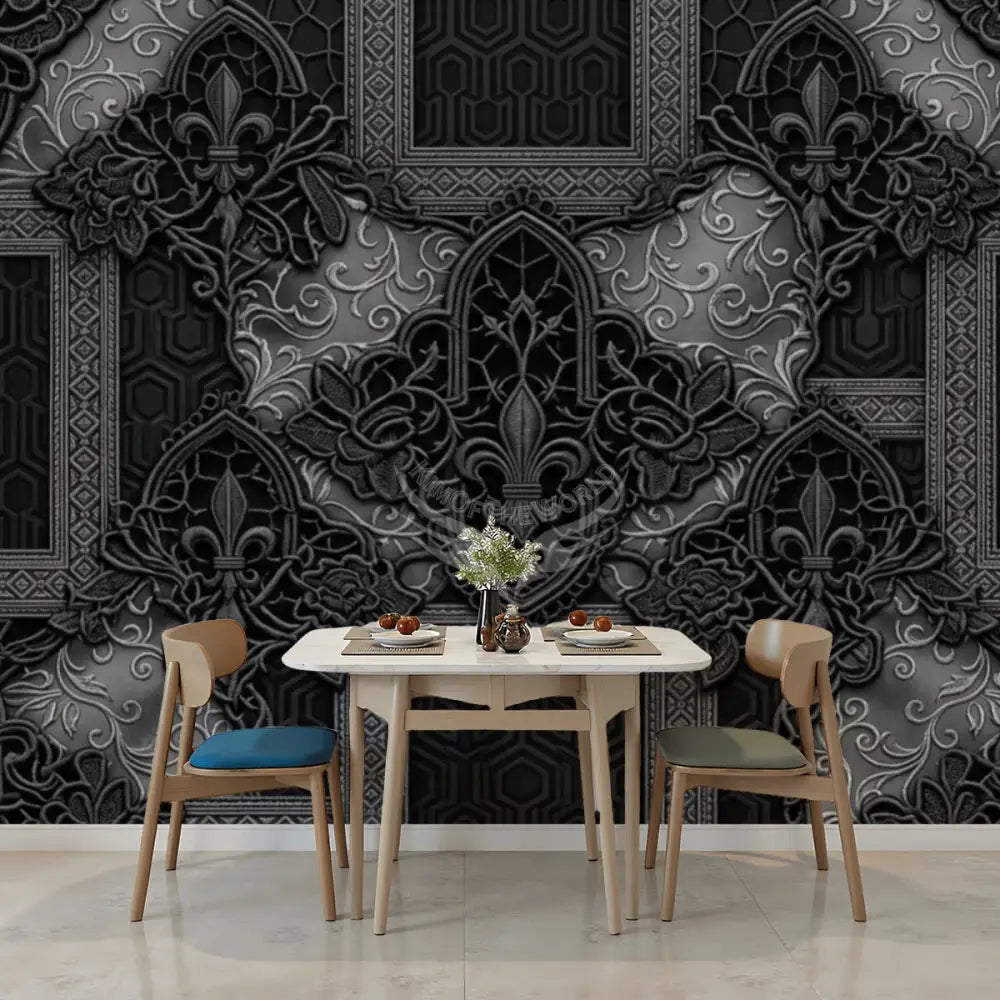 3D Grey and Black Lace Giant Print Unpasted Mural Wallpaper 144’’x100’’ 144’’x100’’ Wall Coverings