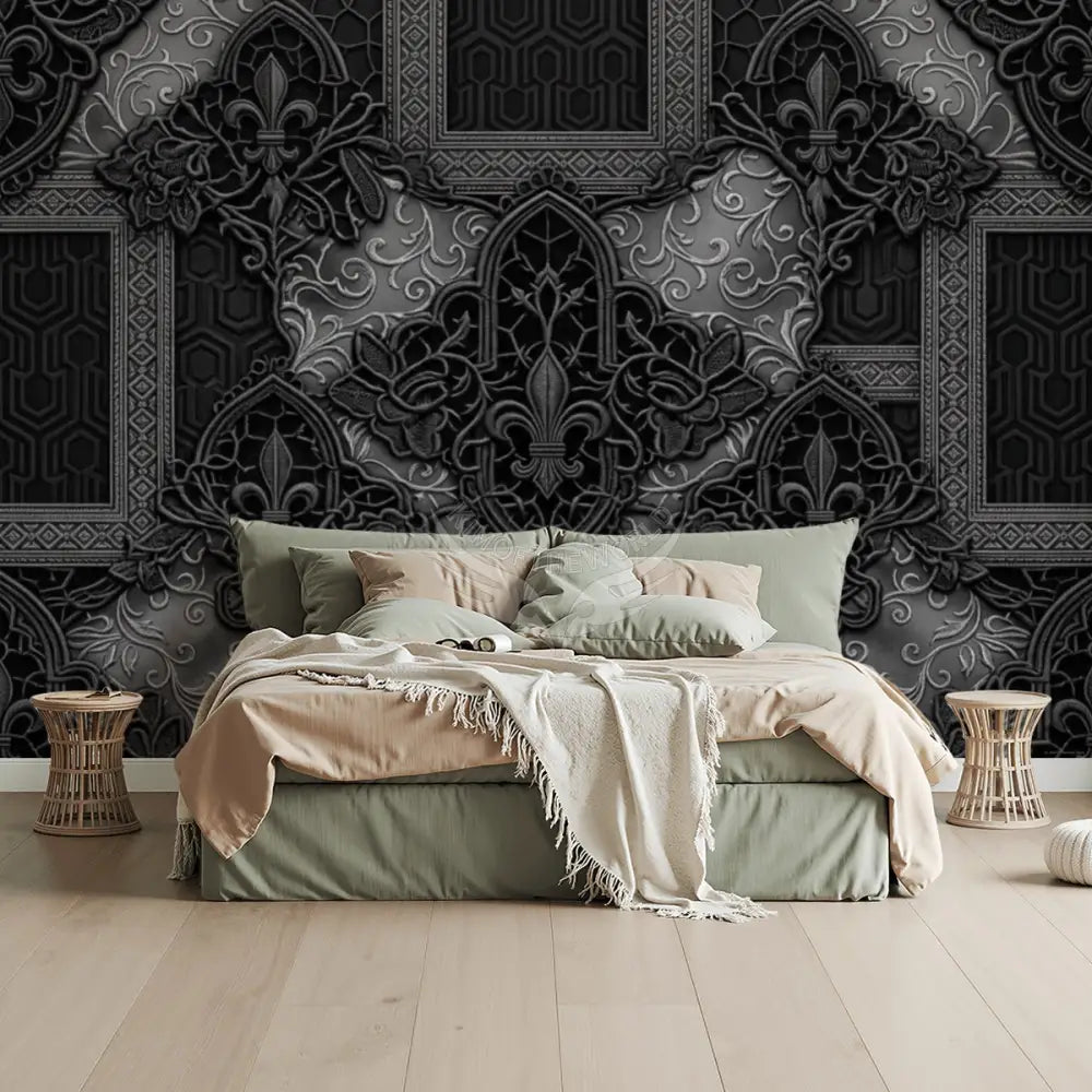 3D Grey and Black Lace Giant Print Unpasted Mural Wallpaper 144’’x100’’ 144’’x100’’ Wall Coverings