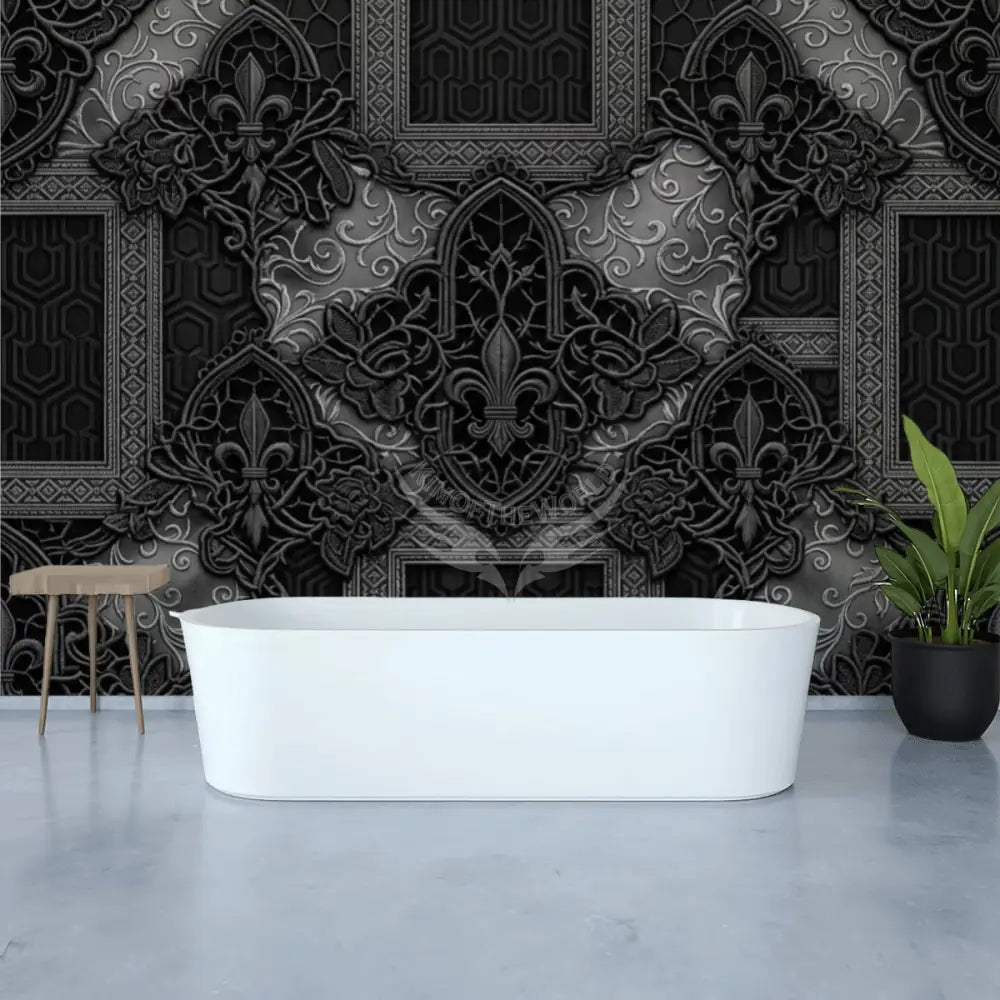3D Grey and Black Lace Giant Print Unpasted Mural Wallpaper 144’’x100’’ 144’’x100’’ Wall Coverings