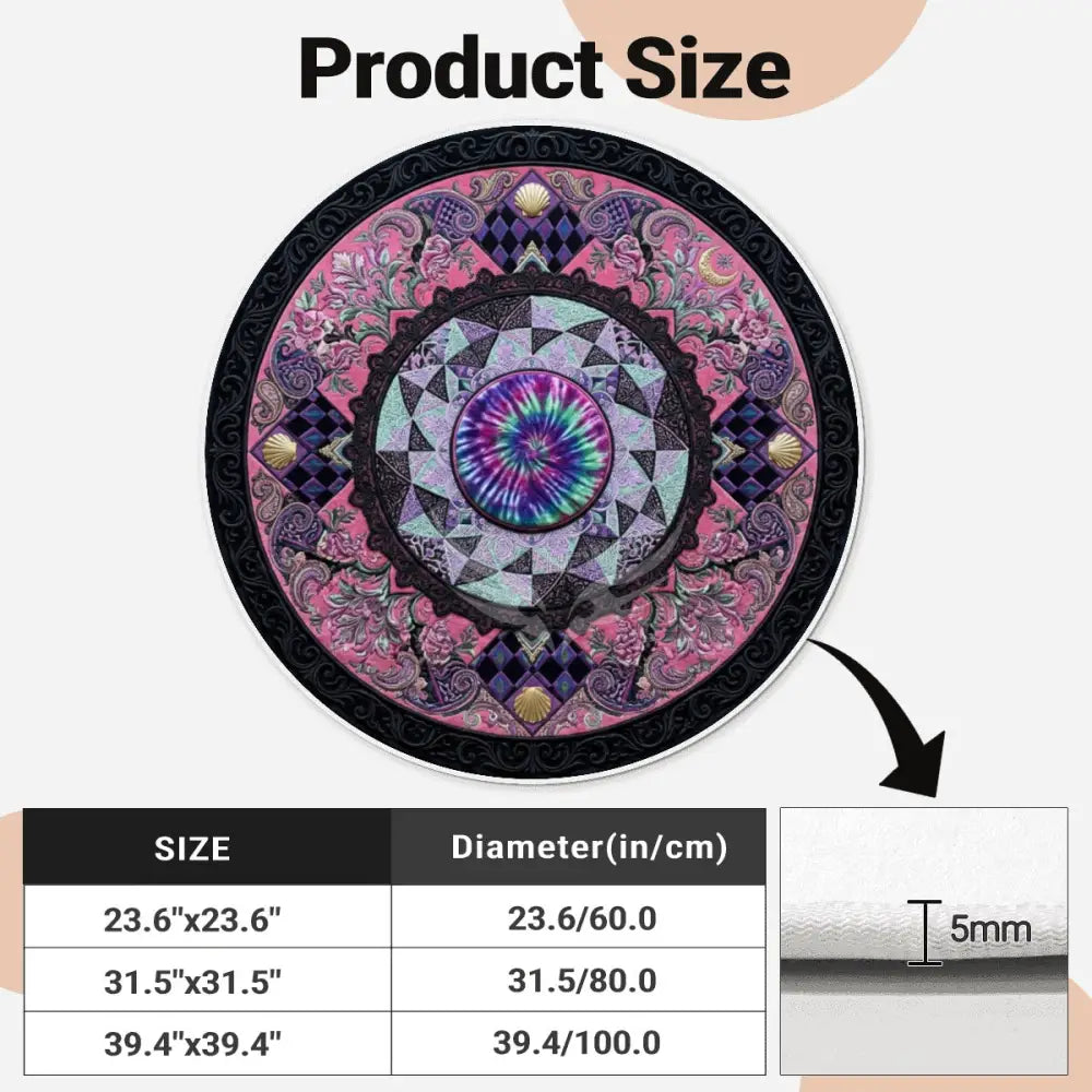 3D Inner Tie Dye Design Multicolor Soft Round Area Rug with White Border Rugs & Mats