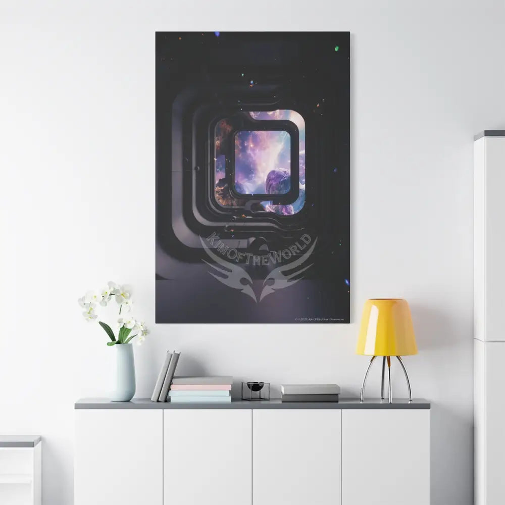 3D Iridescent Lens Cosmic Modern Tech Black Iridescent Block Canvas Print — Dimensional Wall Art Canvas