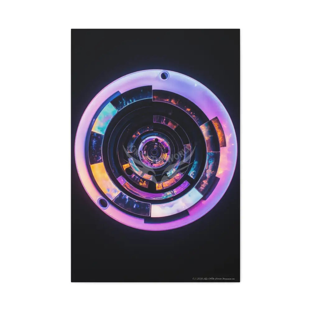 3D Iridescent Lens Cosmic Modern Tech Black Iridescent Block Canvas Print — Dimensional Wall Art 24’’ x 36’’ (Vertical)