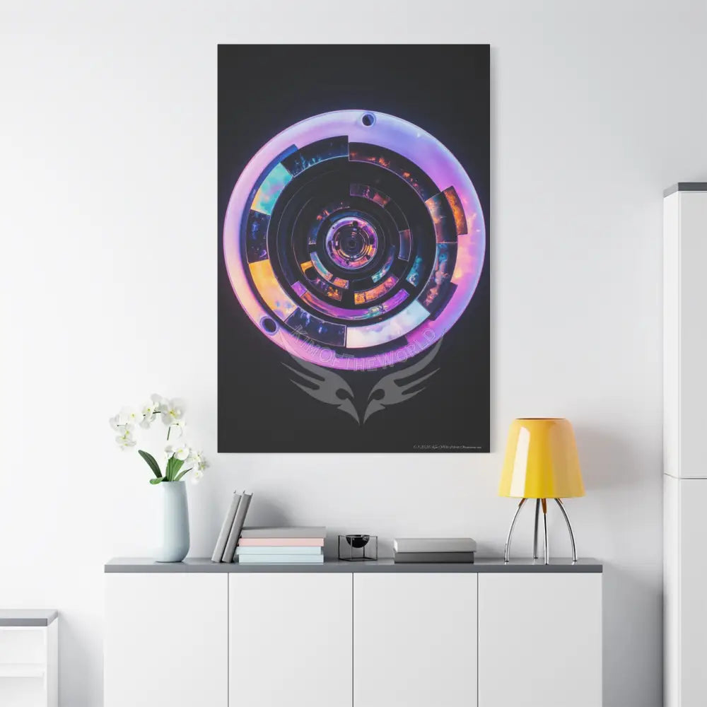 3D Iridescent Lens Cosmic Modern Tech Black Iridescent Block Canvas Print — Dimensional Wall Art Canvas