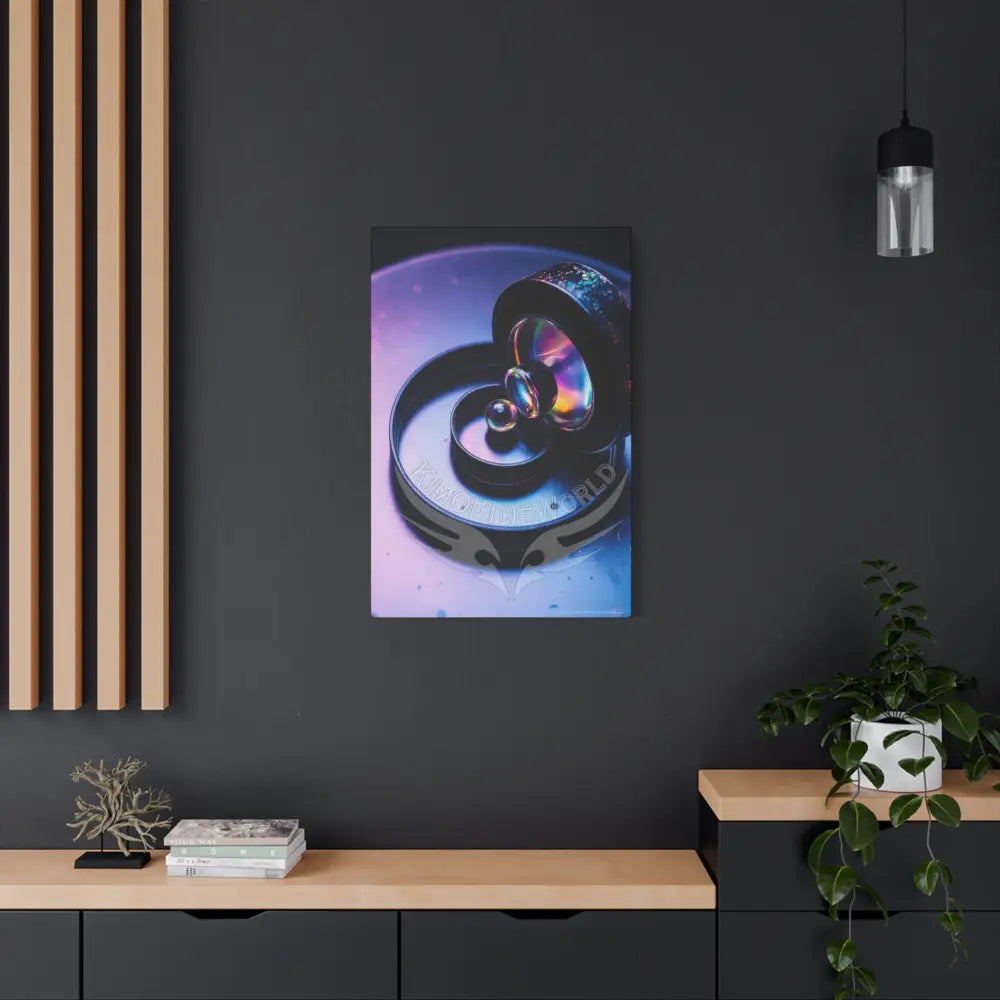 3D Iridescent Lens Cosmic Modern Tech Black Iridescent Block Canvas Print — Dimensional Wall Art Canvas