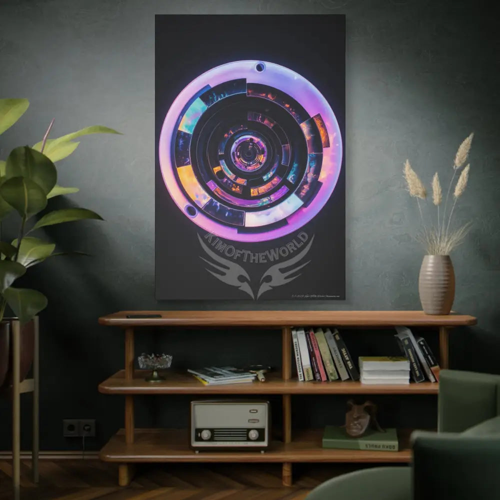 3D Iridescent Lens Cosmic Modern Tech Black Iridescent Block Canvas Print — Dimensional Wall Art Canvas