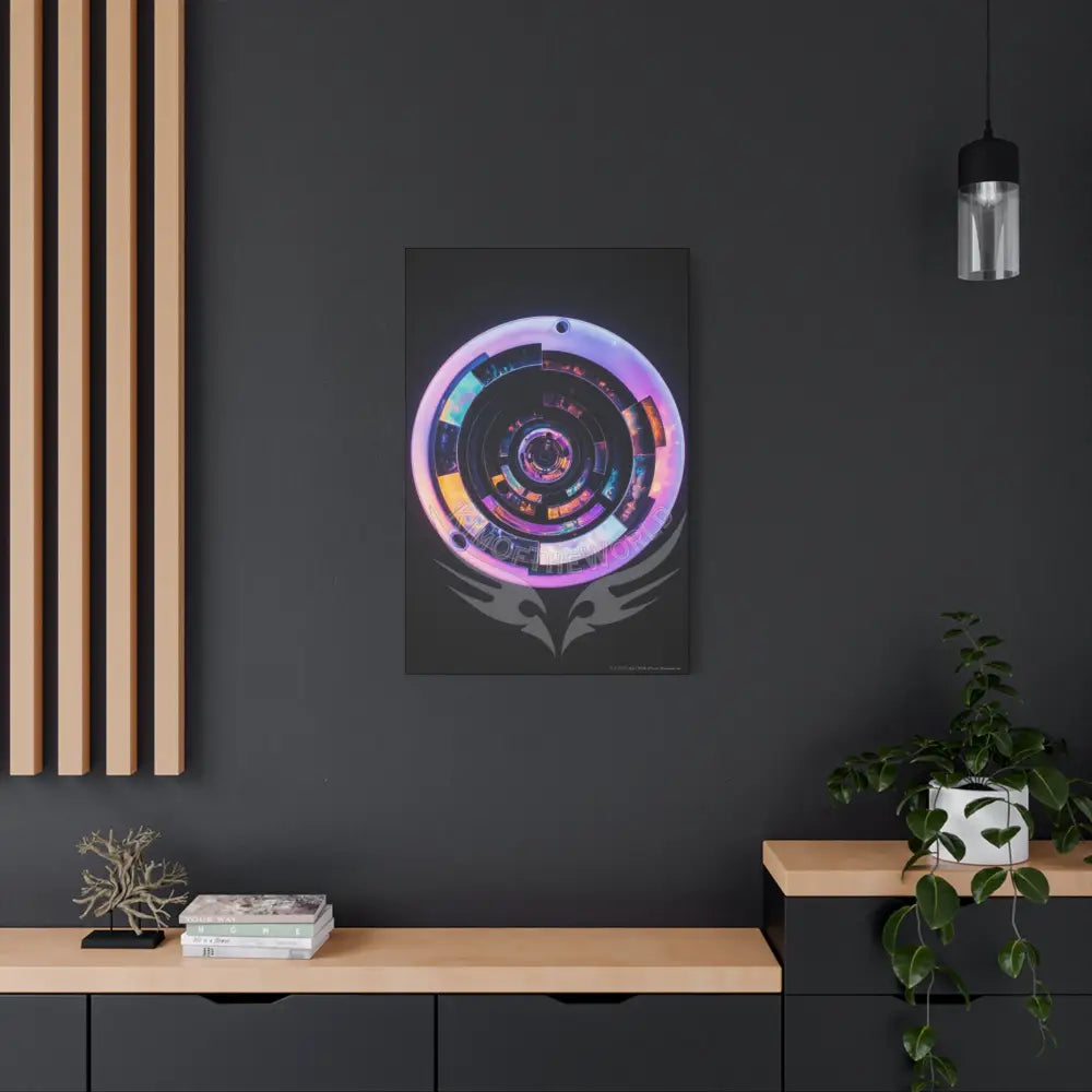 3D Iridescent Lens Cosmic Modern Tech Black Iridescent Block Canvas Print — Dimensional Wall Art Canvas