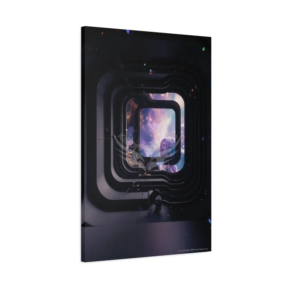 3D Iridescent Lens Cosmic Modern Tech Black Iridescent Block Canvas Print — Dimensional Wall Art Canvas