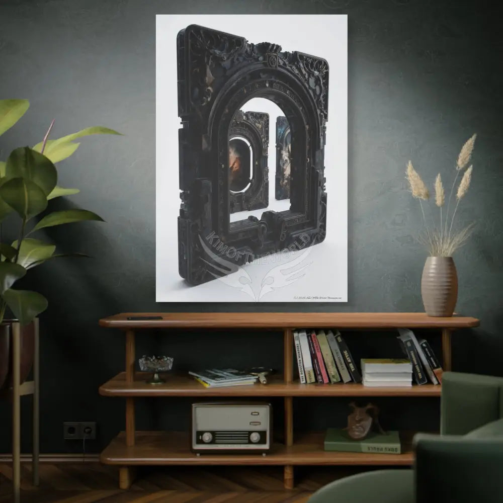 3D Iridescent Lens Cosmic Modern Tech Black Iridescent Block Canvas Print — Dimensional Wall Art Canvas