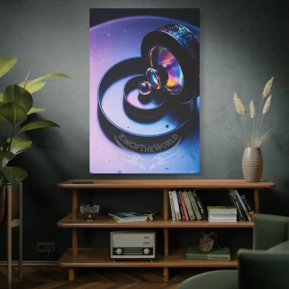 3D Iridescent Lens Cosmic Modern Tech Black Iridescent Block Canvas Print — Dimensional Wall Art Canvas