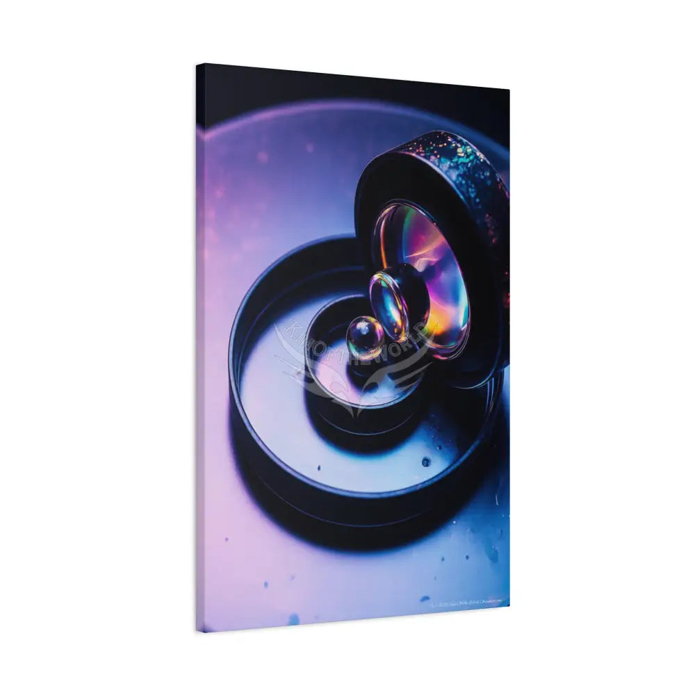 3D Iridescent Lens Cosmic Modern Tech Black Iridescent Block Canvas Print — Dimensional Wall Art Canvas