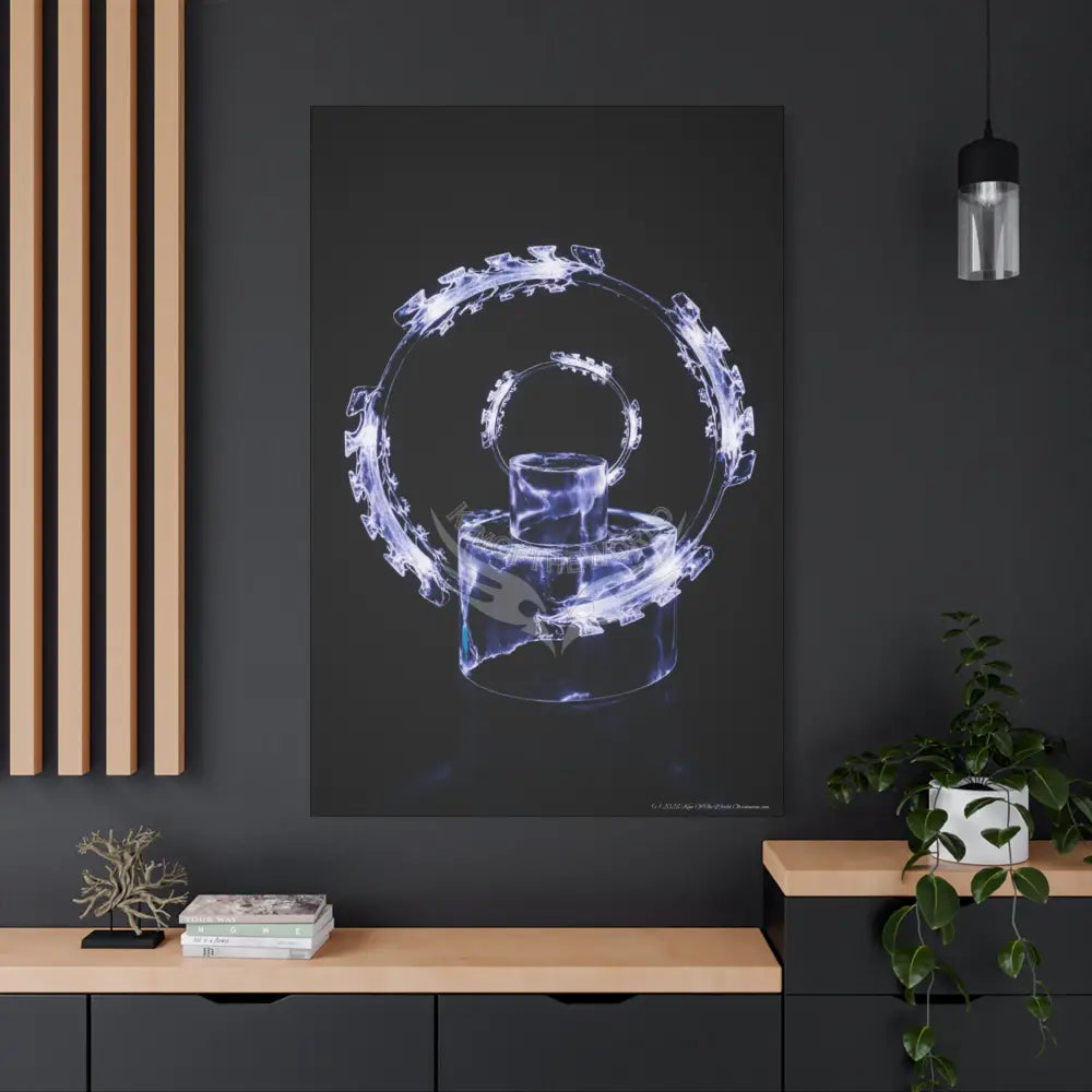 3D Iridescent Lens Cosmic Modern Tech Black Iridescent Block Canvas Print — Dimensional Wall Art Canvas