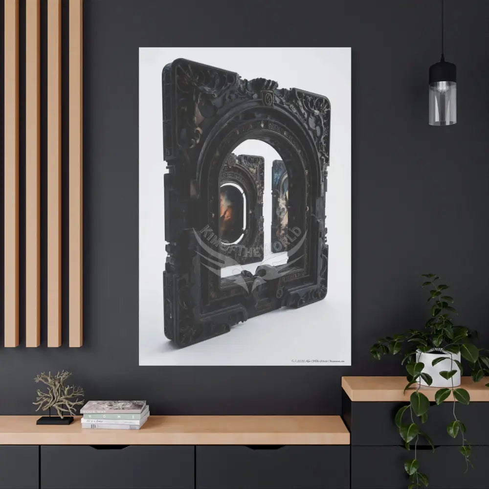 3D Iridescent Lens Cosmic Modern Tech Black Iridescent Block Canvas Print — Dimensional Wall Art Canvas