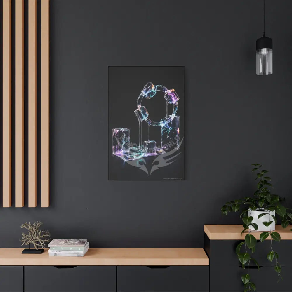 3D Iridescent Lens Cosmic Modern Tech Black Iridescent Block Canvas Print — Dimensional Wall Art Canvas