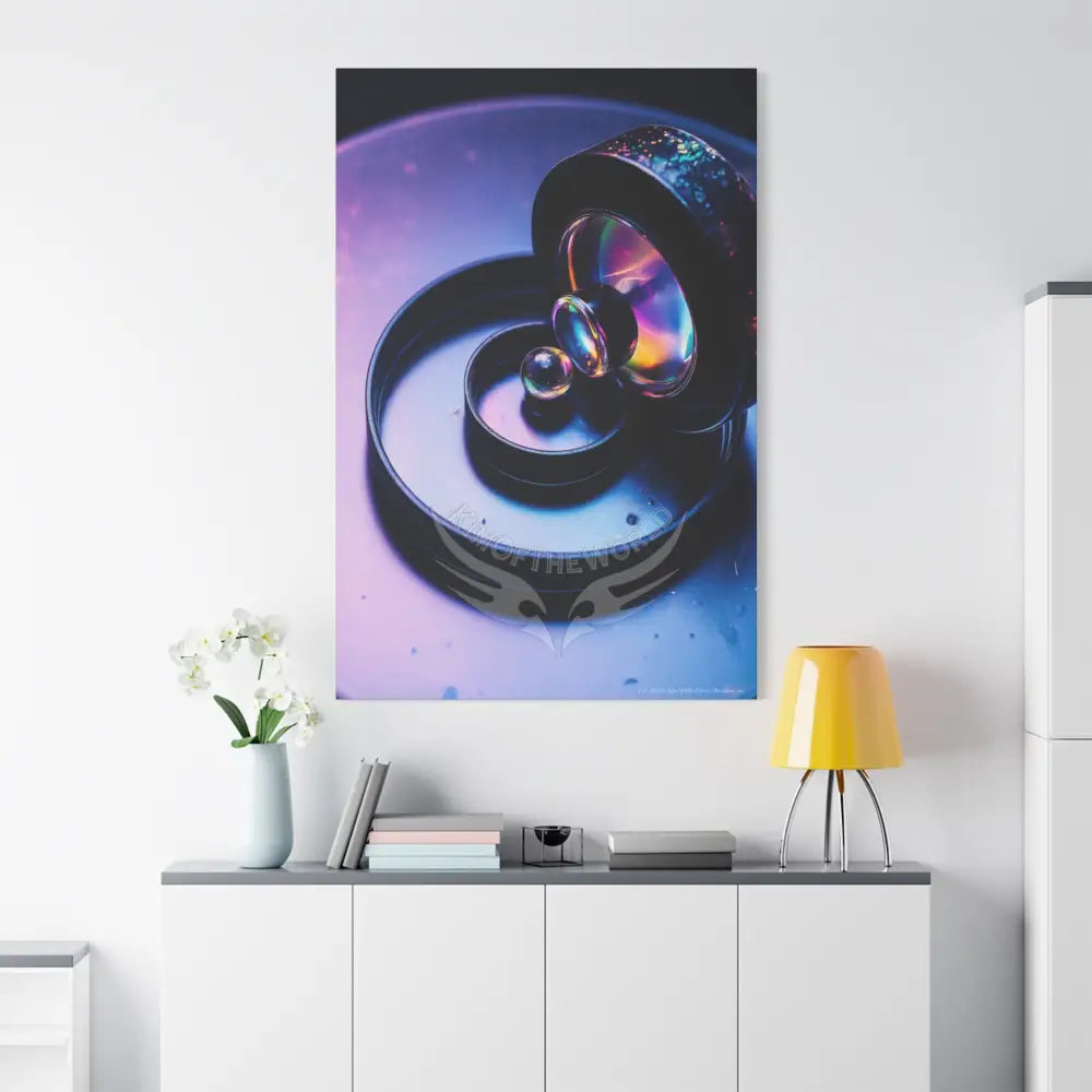 3D Iridescent Lens Cosmic Modern Tech Black Iridescent Block Canvas Print — Dimensional Wall Art Canvas