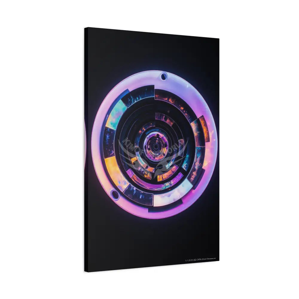 3D Iridescent Lens Cosmic Modern Tech Black Iridescent Block Canvas Print — Dimensional Wall Art Canvas