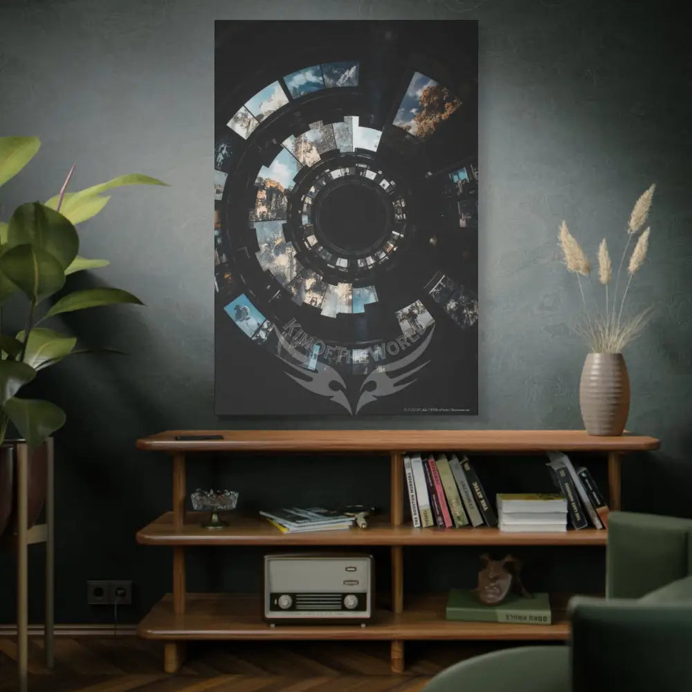 3D Iridescent Lens Cosmic Modern Tech Black Iridescent Block Canvas Print — Dimensional Wall Art Canvas
