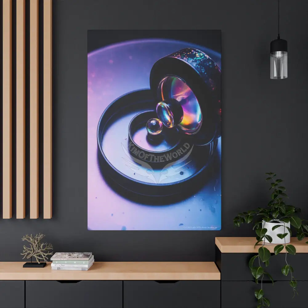 3D Iridescent Lens Cosmic Modern Tech Black Iridescent Block Canvas Print — Dimensional Wall Art Canvas