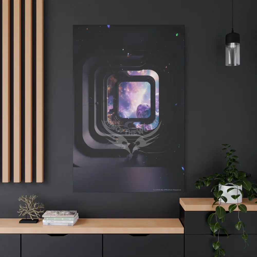3D Iridescent Lens Cosmic Modern Tech Black Iridescent Block Canvas Print — Dimensional Wall Art Canvas