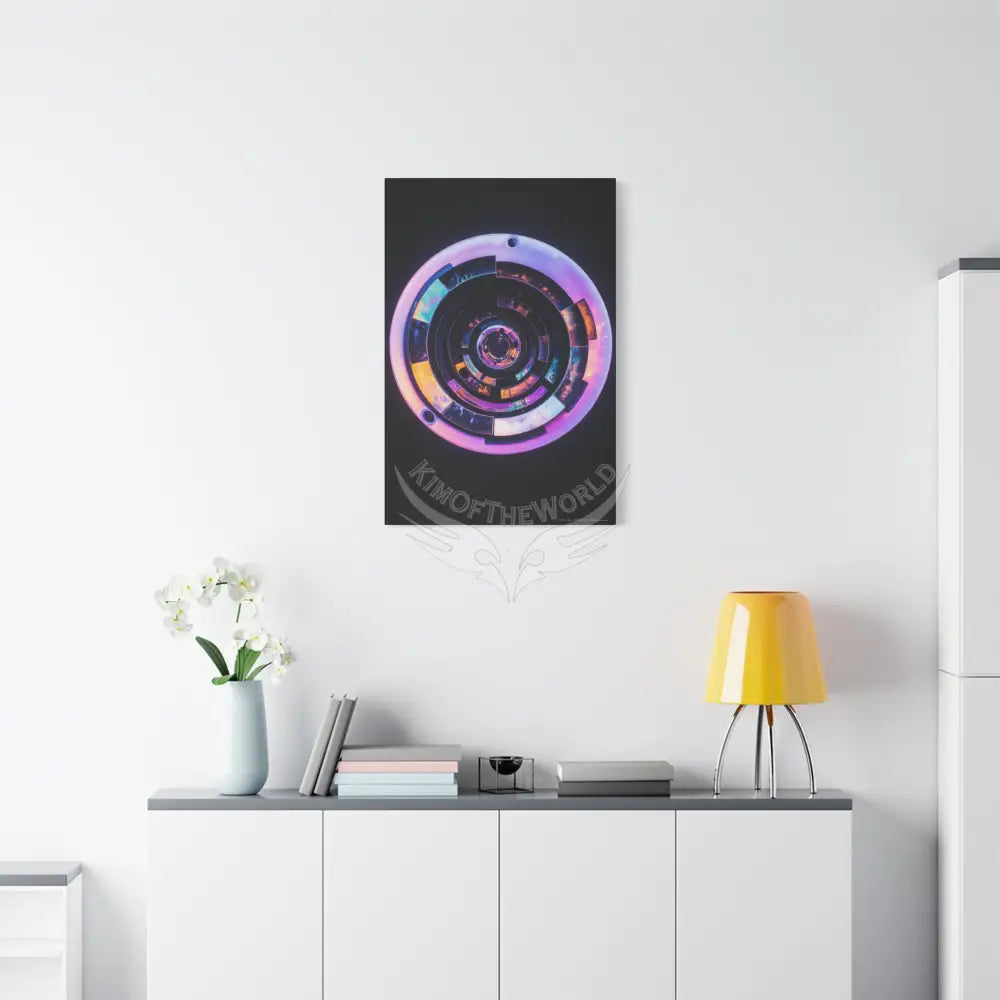 3D Iridescent Lens Cosmic Modern Tech Black Iridescent Block Canvas Print — Dimensional Wall Art Canvas