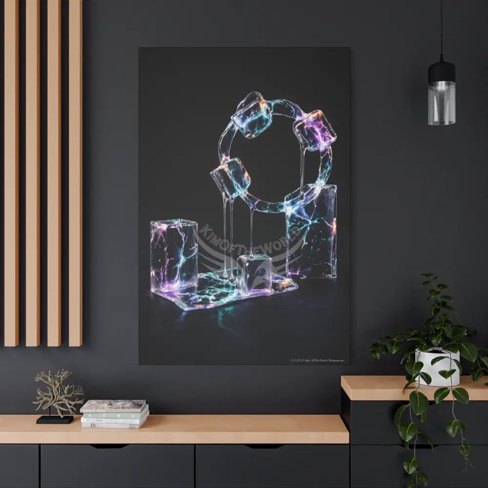3D Iridescent Lens Cosmic Modern Tech Black Iridescent Block Canvas Print — Dimensional Wall Art Canvas