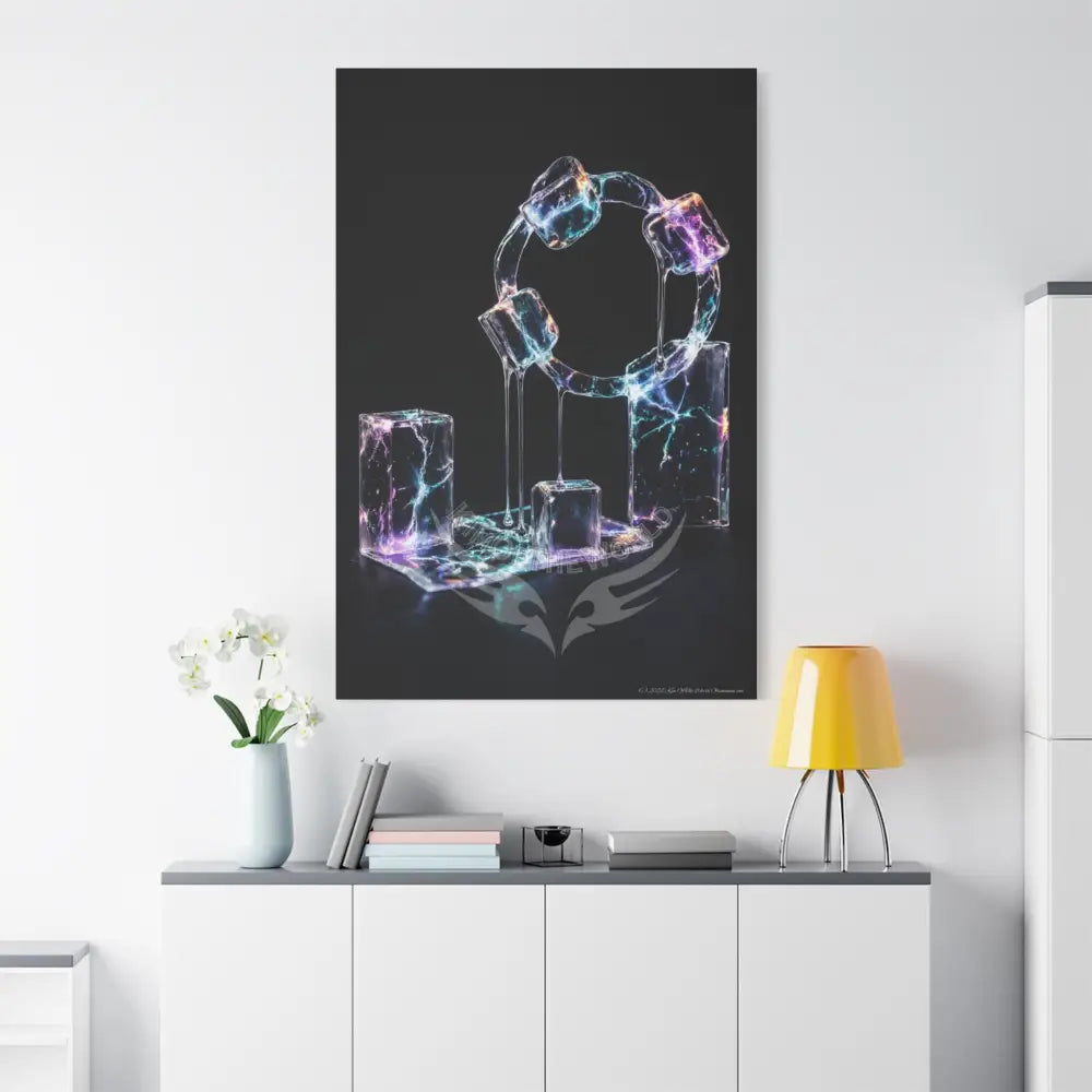 3D Iridescent Lens Cosmic Modern Tech Black Iridescent Block Canvas Print — Dimensional Wall Art Canvas