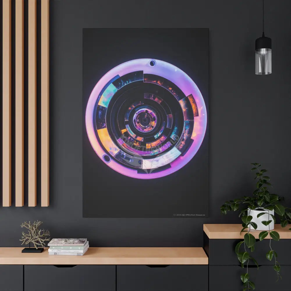 3D Iridescent Lens Cosmic Modern Tech Black Iridescent Block Canvas Print — Dimensional Wall Art Canvas