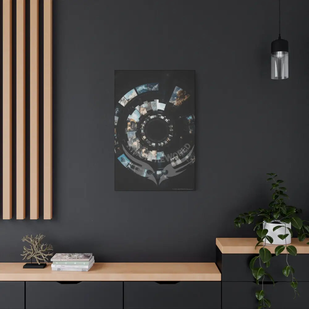 3D Iridescent Lens Cosmic Modern Tech Black Iridescent Block Canvas Print — Dimensional Wall Art Canvas