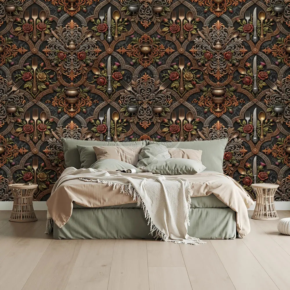 3D Kitchen Utensil Giant Earth Tone Unpasted Mural Wallpaper 144’’x100’’ 144’’x100’’ Wall Coverings
