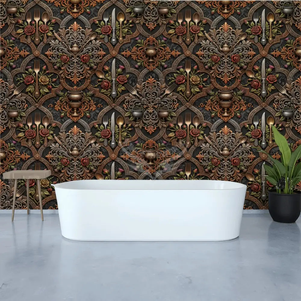 3D Kitchen Utensil Giant Earth Tone Unpasted Mural Wallpaper 144’’x100’’ 144’’x100’’ Wall Coverings