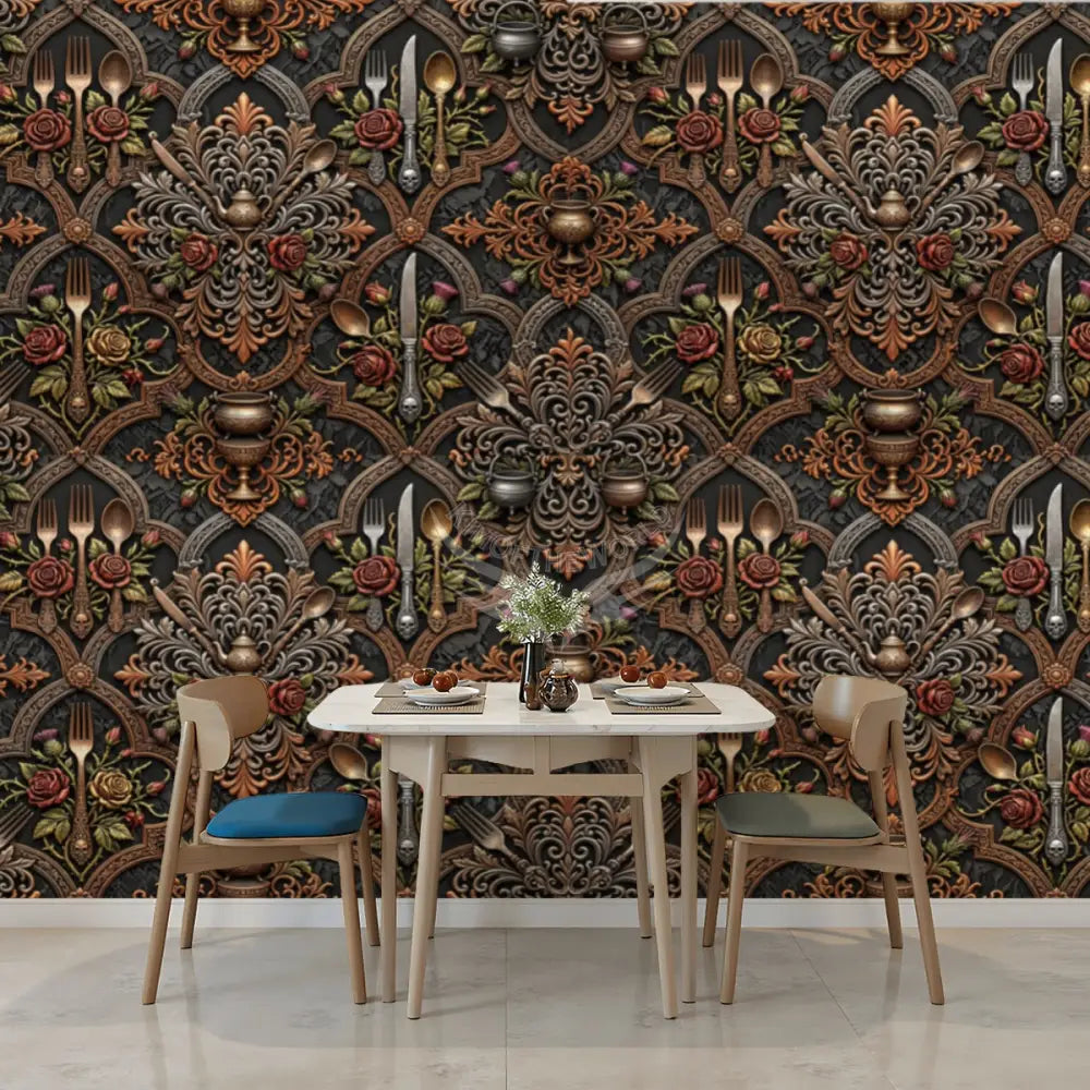 3D Kitchen Utensil Giant Earth Tone Unpasted Mural Wallpaper 144’’x100’’ 144’’x100’’ Wall Coverings