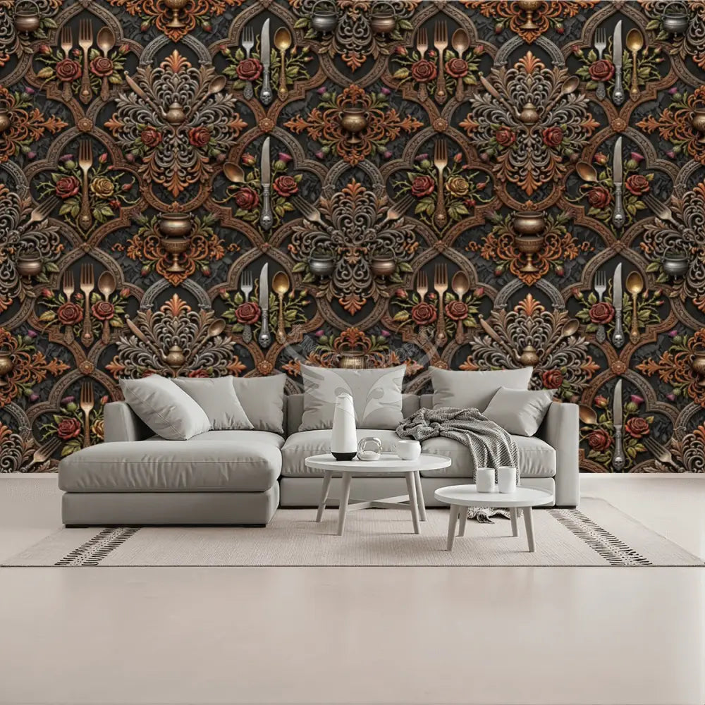 3D Kitchen Utensil Giant Earth Tone Unpasted Mural Wallpaper 144’’x100’’ 144’’x100’’ Wall Coverings