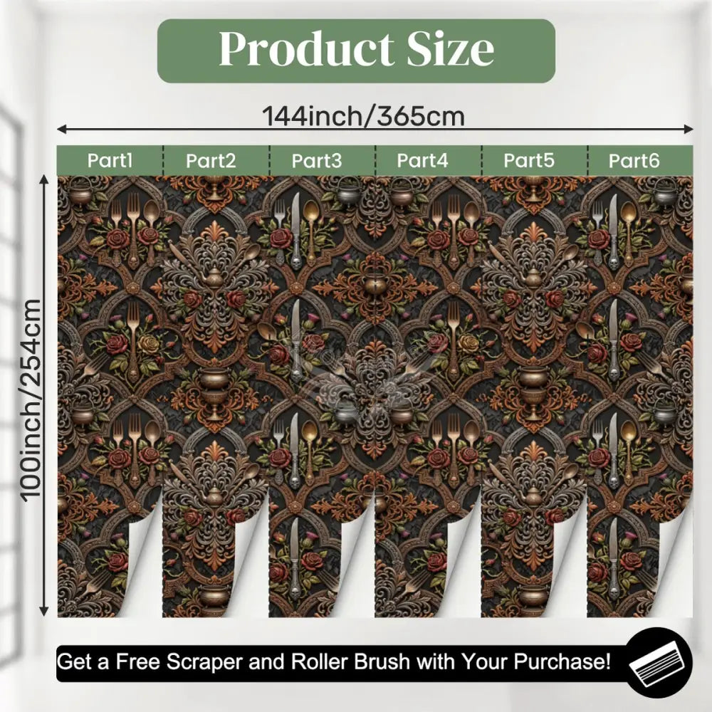 3D Kitchen Utensil Giant Earth Tone Unpasted Mural Wallpaper 144’’x100’’ 144’’x100’’ Wall Coverings