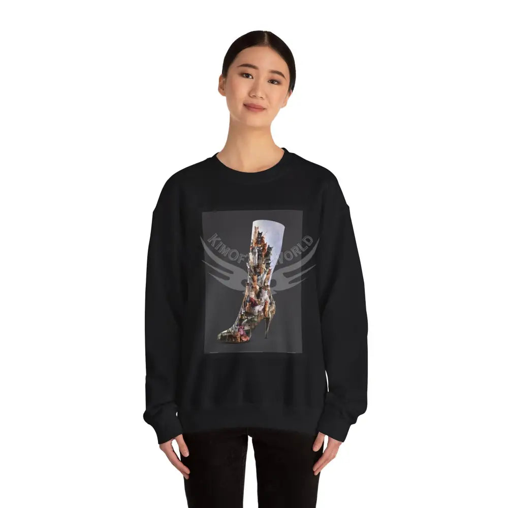 3D Kitty Cat Stiletto Boot Fantasy Signature Design Sweatshirt — Tall Giantess Fetish Art Crewneck Sweatshirt