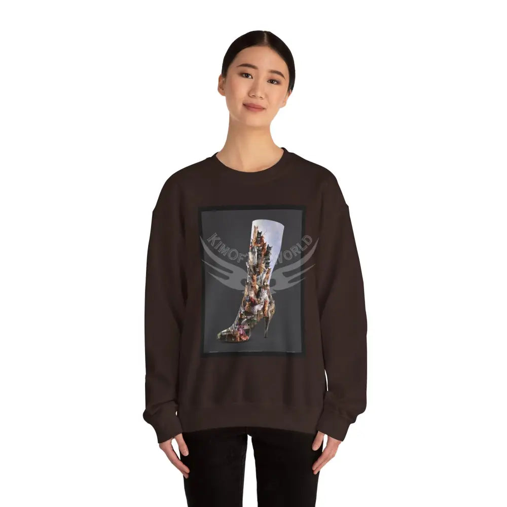 3D Kitty Cat Stiletto Boot Fantasy Signature Design Sweatshirt — Tall Giantess Fetish Art Crewneck Sweatshirt