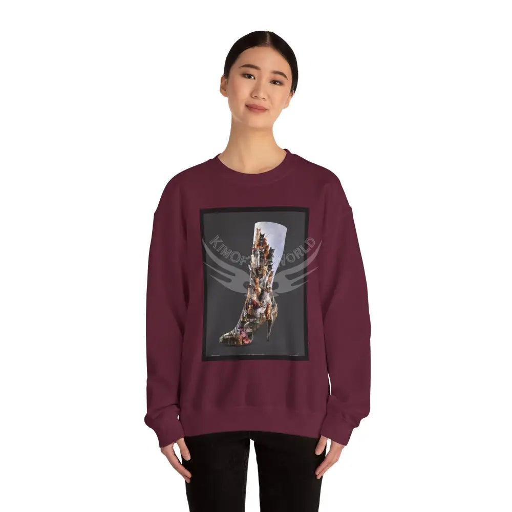 3D Kitty Cat Stiletto Boot Fantasy Signature Design Sweatshirt — Tall Giantess Fetish Art Crewneck Sweatshirt