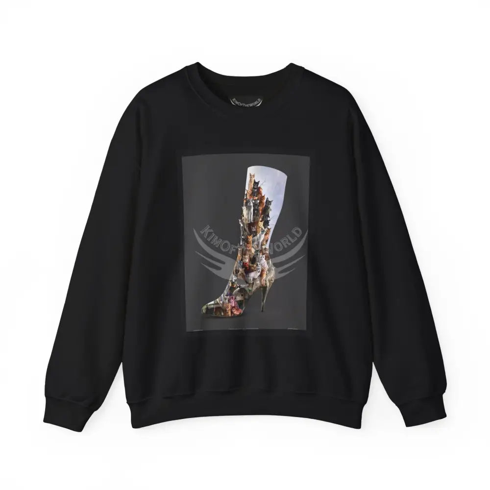 3D Kitty Cat Stiletto Boot Fantasy Signature Design Sweatshirt — Tall Giantess Fetish Art Crewneck Black / S Sweatshirt