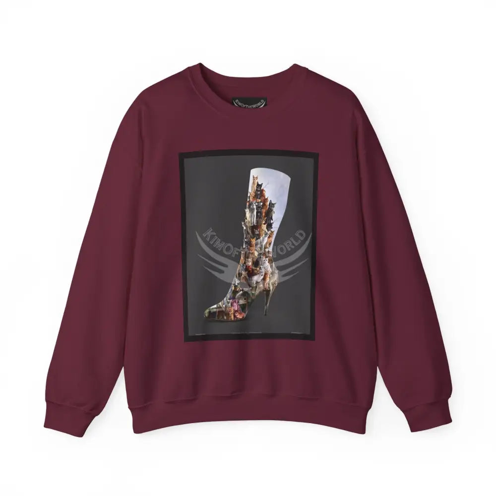 3D Kitty Cat Stiletto Boot Fantasy Signature Design Sweatshirt — Tall Giantess Fetish Art Crewneck Maroon / S Sweatshirt
