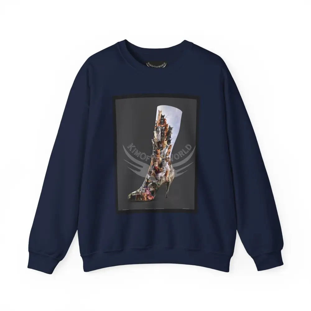 3D Kitty Cat Stiletto Boot Fantasy Signature Design Sweatshirt — Tall Giantess Fetish Art Crewneck Navy / S Sweatshirt