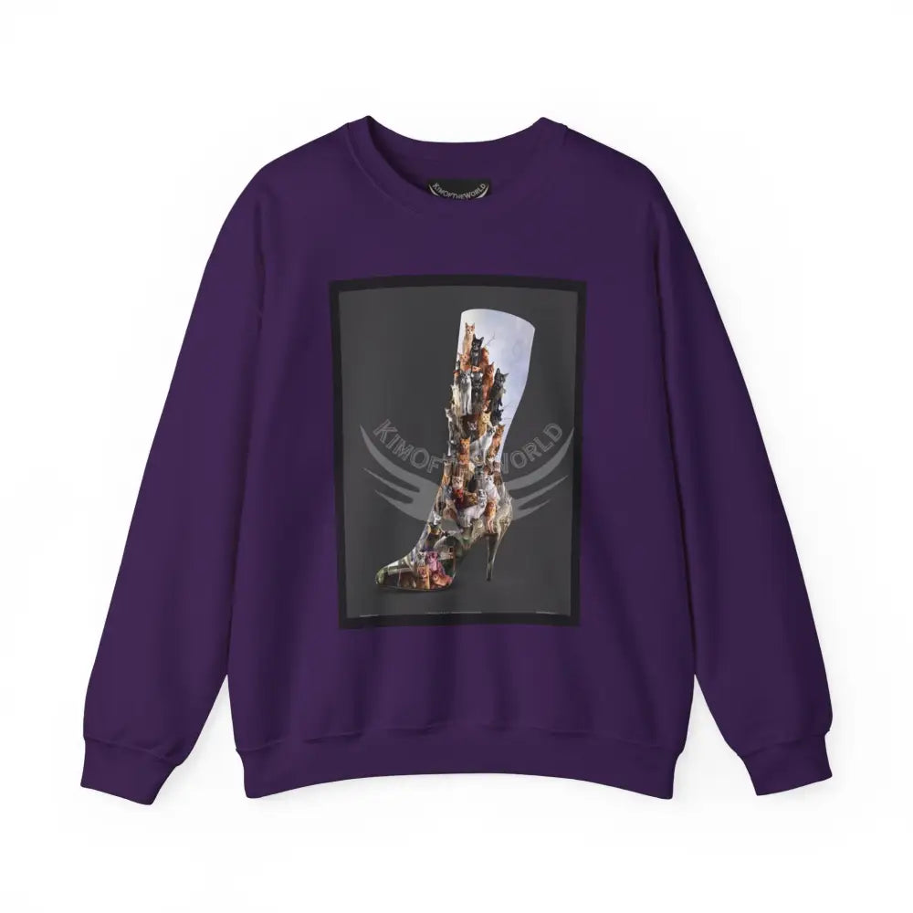 3D Kitty Cat Stiletto Boot Fantasy Signature Design Sweatshirt — Tall Giantess Fetish Art Crewneck Purple / S Sweatshirt