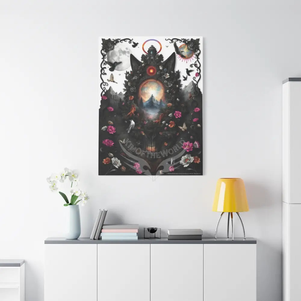 3D Kitty Multi-Dimensional Floral Cat Canvas — Matte Stretched Wall Art Canvas