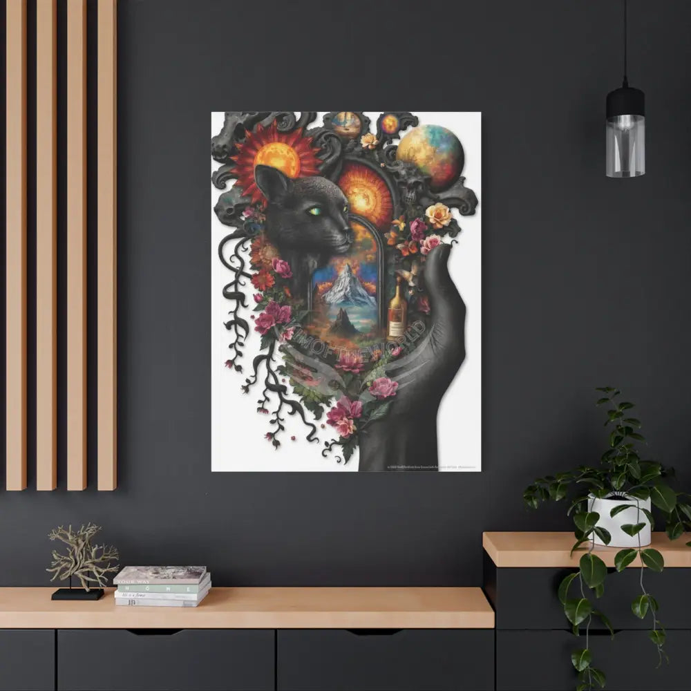 3D Kitty Multi-Dimensional Floral Cat Canvas — Matte Stretched Wall Art Canvas