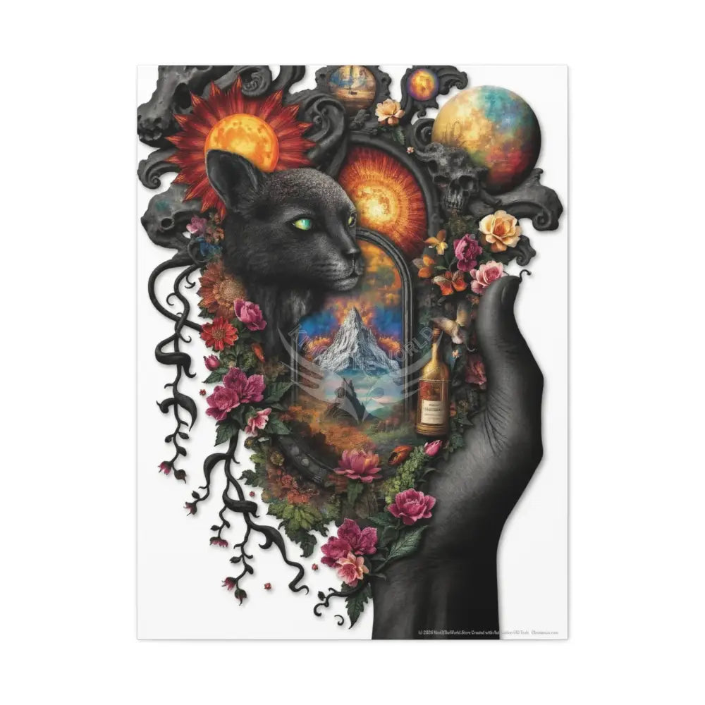 3D Kitty Multi-Dimensional Floral Cat Canvas — Matte Stretched Wall Art 30’’ x 40’’ (Vertical) / 1.25’’ Canvas