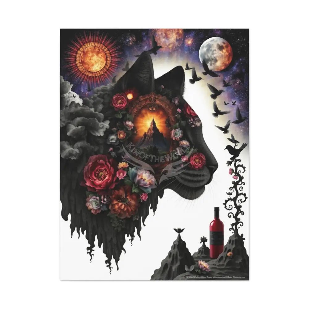 3D Kitty Multi-Dimensional Floral Cat Canvas — Matte Stretched Wall Art 30’’ x 40’’ (Vertical) / 1.25’’ Canvas