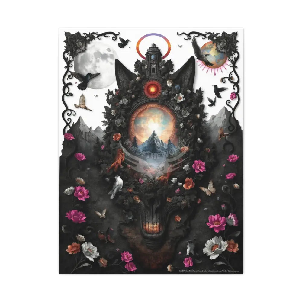3D Kitty Multi-Dimensional Floral Cat Canvas — Matte Stretched Wall Art 30’’ x 40’’ (Vertical) / 1.25’’ Canvas