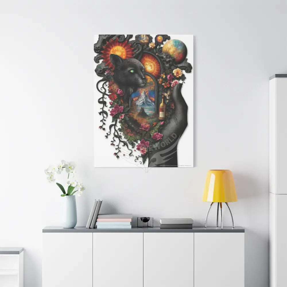 3D Kitty Multi-Dimensional Floral Cat Canvas — Matte Stretched Wall Art Canvas